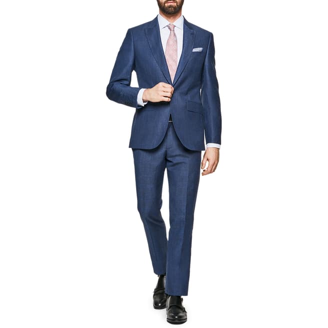 Hackett London Blue Linen Blend Suit