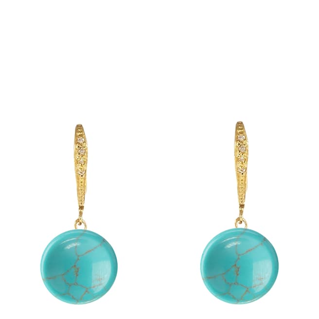 Liv Oliver 18K Gold Turquoise Drop Pave Earrings