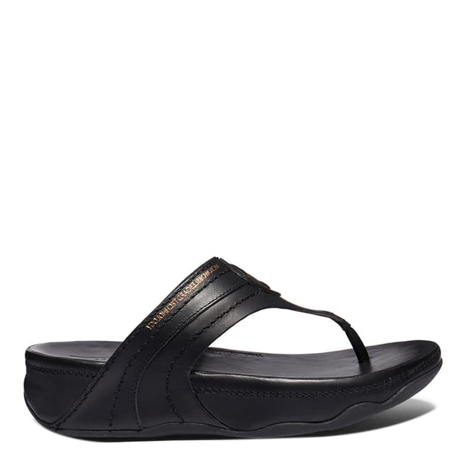 FitFlop Black Leather Walkstar Toe-Post Sandals