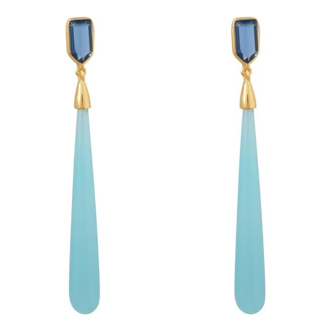 Liv Oliver 18K Gold Blue Quartz And Turquoise Pear Drop Earrings