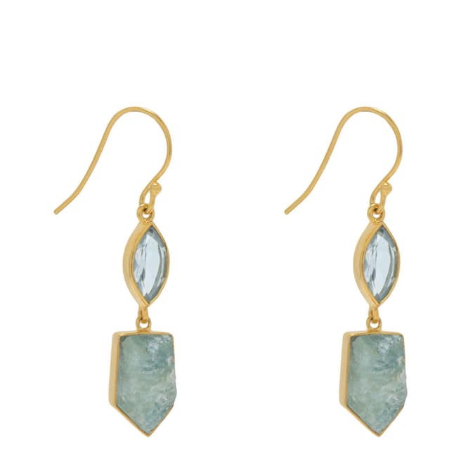 Liv Oliver 18K Gold Blue Topaz & Aquamarine Drop Earrings