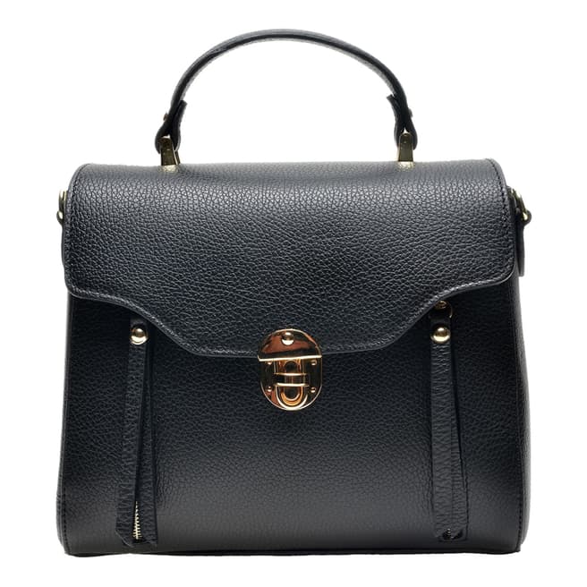 Anna Luchini Black Leather Tassel Design Top Handle Bag