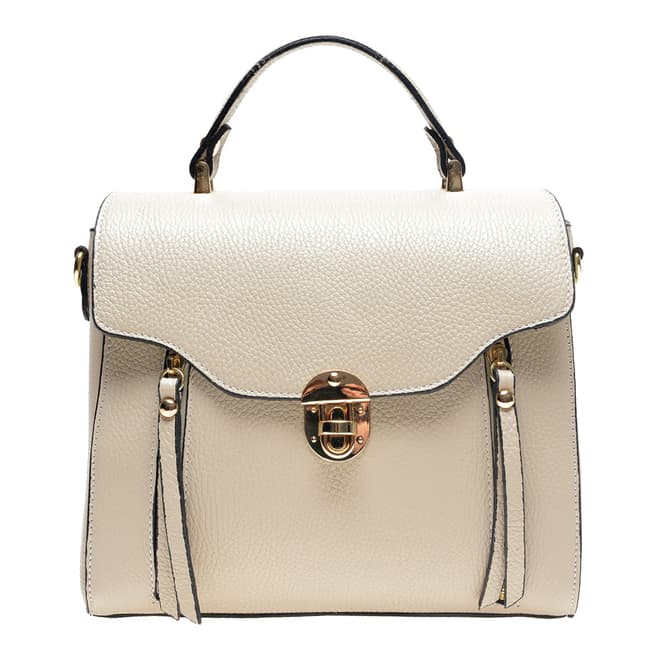 Anna Luchini Cream Leather Tassel Design Top Handle Bag