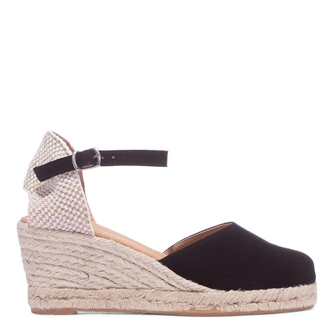 Paseart Black Suede Closed Toe Espadrille Wedges