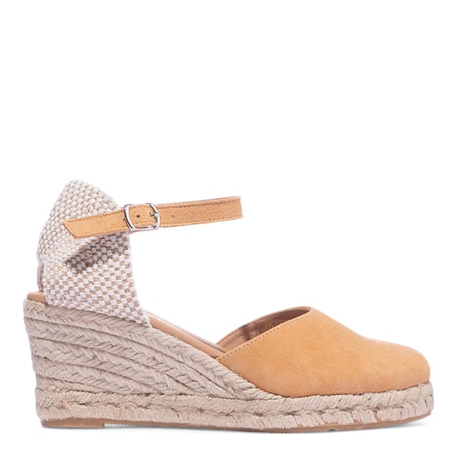 Paseart Peach Suede Closed Toe Espadrille Wedges