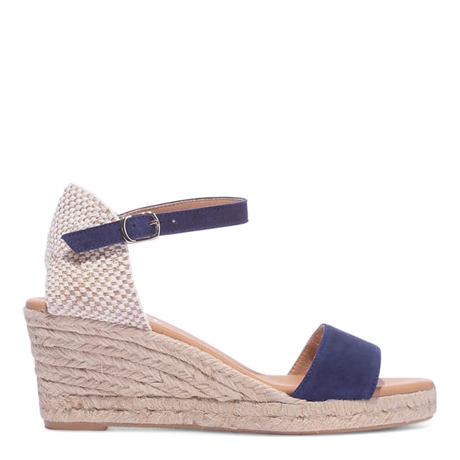 Paseart Navy Suede Mid Height Esadrille Wedges