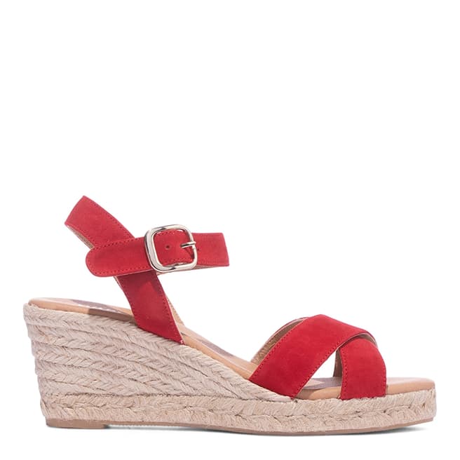 Paseart Red Suede Cross Strap Espadrille Wedges