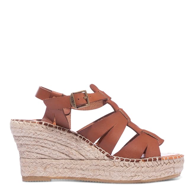 Paseart Brown Leather Gladiator Espadrille Wedge Sandals
