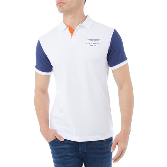 Hackett London White AMR Contrast Sleeve Cotton Polo Shirt