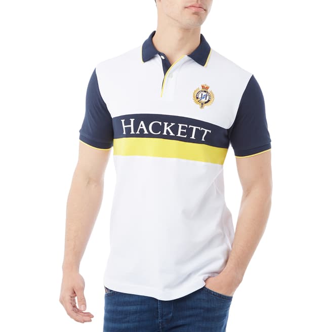 Hackett London White Large Logo Cotton Polo Shirt