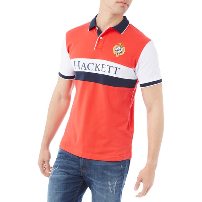 Hackett London Red Chest Logo Cotton Polo Shirt