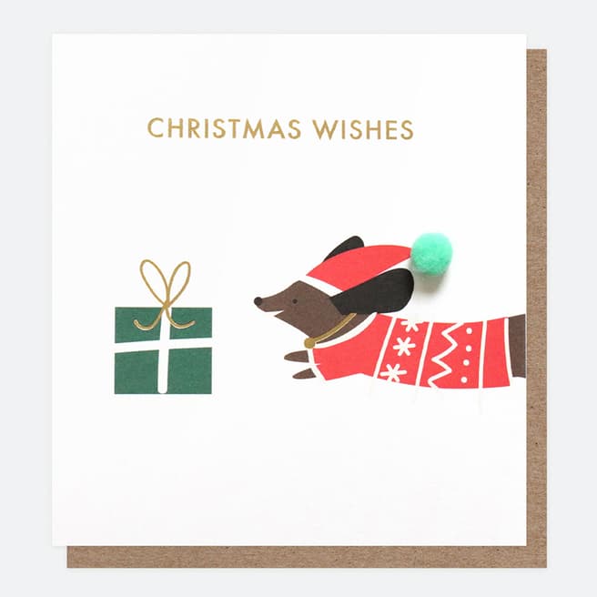 Caroline Gardner Pack of 6 Mini Pom Christmas Wishes Sausage Dog Cards