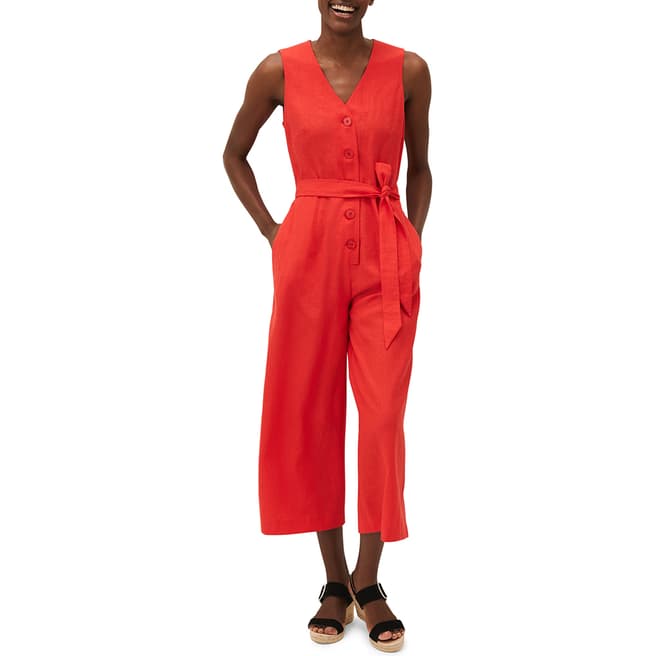 Phase Eight Red Tia Cropped Linen Blend Jumpsuit