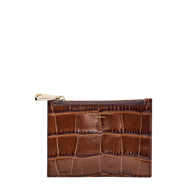 Aspinal of London Brown Soft Croc Small Essential Flat Pouch