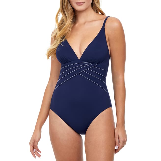 Gottex Navy Tailor Made V-Neck One Piece Swimsuit