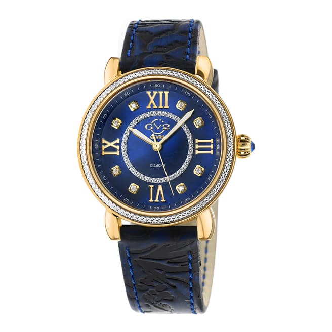 Gevril Women's Blue/Gold Marsala Leather Watch 37mm