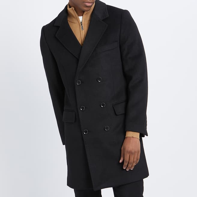 Gianni Feraud Black Double Breasted Wool Blend Coat