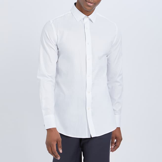 Gianni Feraud White Herringbone Slim Fit Cotton Shirt
