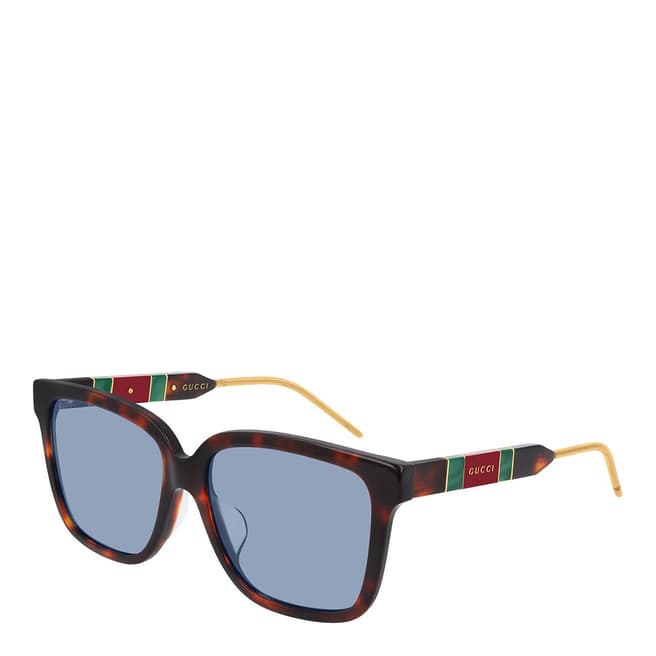 Gucci Women's Dark Havana/Blue Gucci Sunglasses 56mm