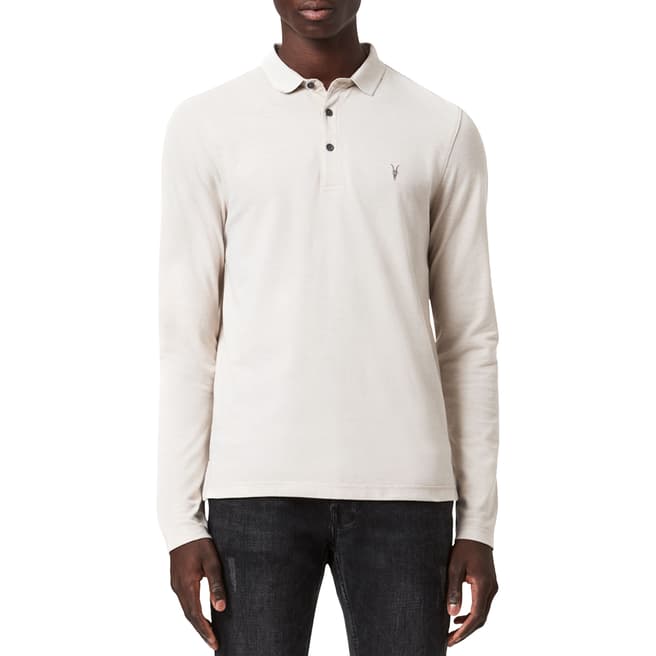 AllSaints White Reform Long Sleeve Cotton Polo Shirt