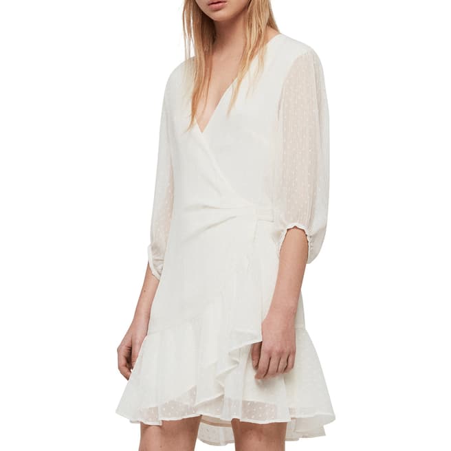 AllSaints White Jade Ruffle Mini Dress