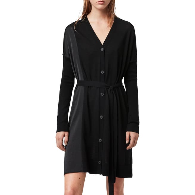 AllSaints Black Iva Merino Wool Mini Dress
