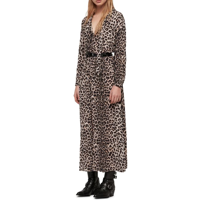 AllSaints Cream Kristen Leopard Print Dress