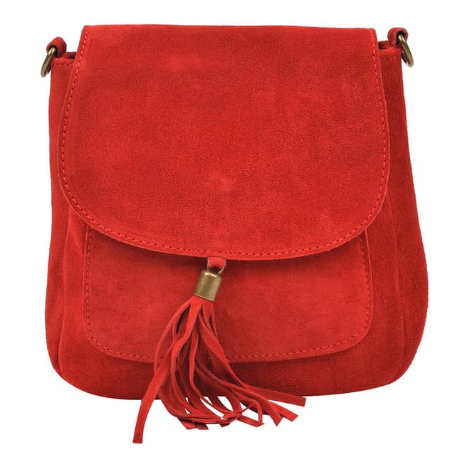 Anna Luchini Red Leather Tassel Shoulder Bag
