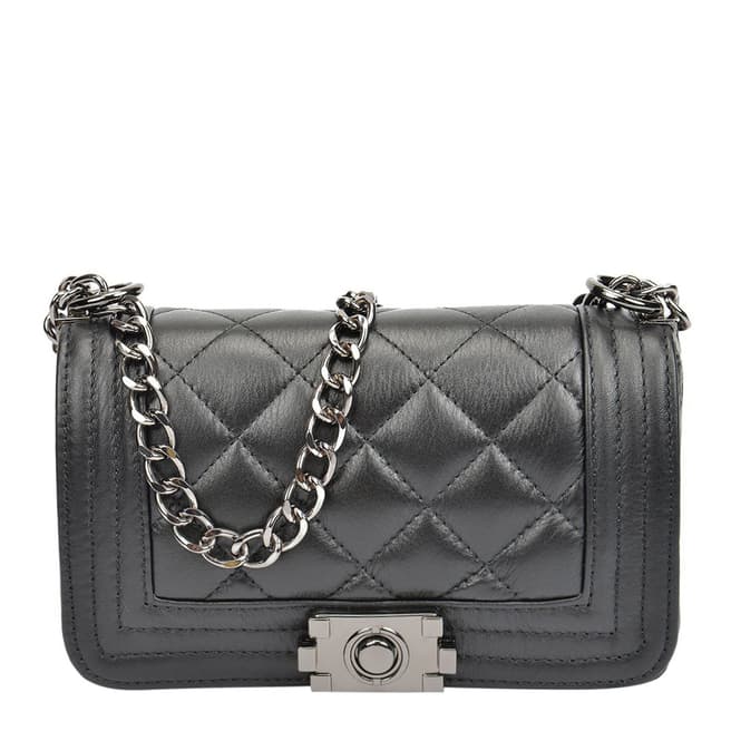 Luisa Vannini Black Leather Quilted Chain Shoulder Bag