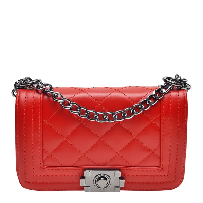 Luisa Vannini Red Leather Quilted Chain Shoulder Bag