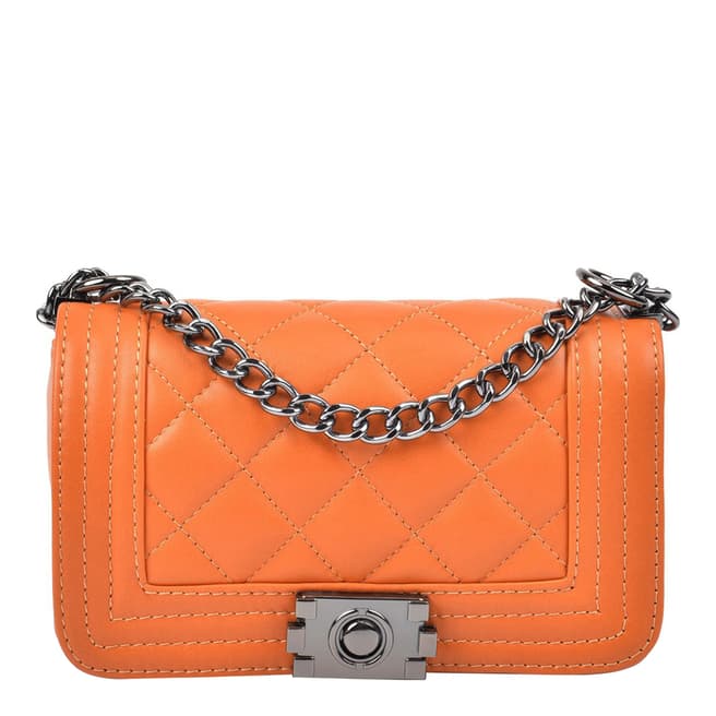 Isabella Rhea Orange Leather Quilted Chain Shoulder Bag