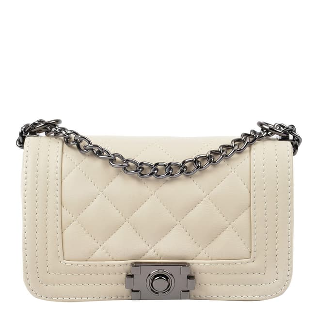 Isabella Rhea Cream Leather Quilted Chain Shoulder Bag