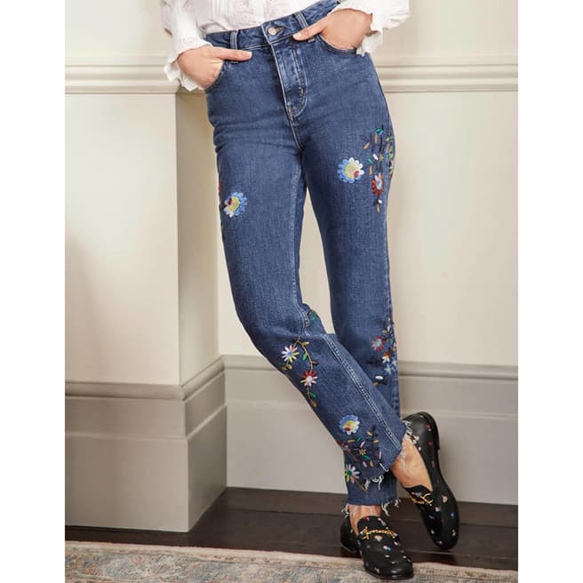 Boden Flower Embroidered Relaxed Straight Jeans