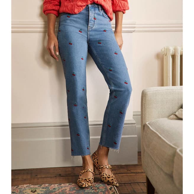 Boden Cherry Embroidered Relaxed Straight Jeans