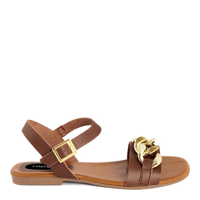LAB78 Brown Leather Chain Detail Sandals