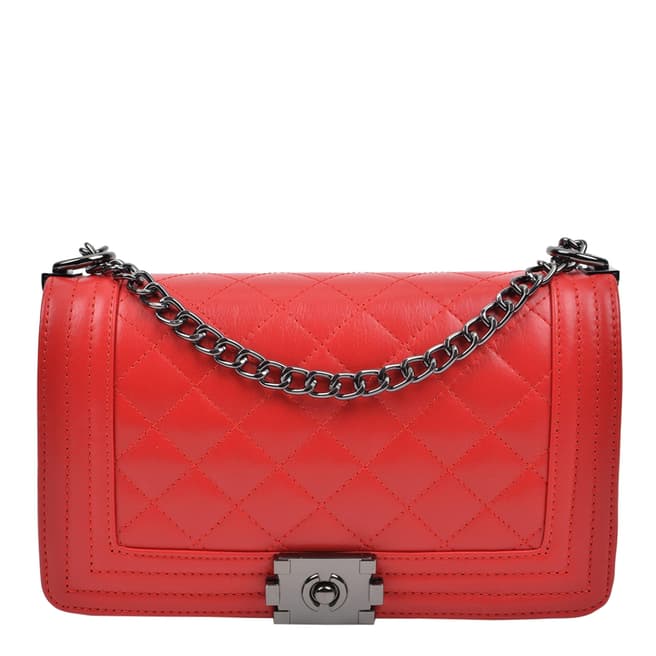 Anna Luchini Red Leather Chain Shoulder Bag