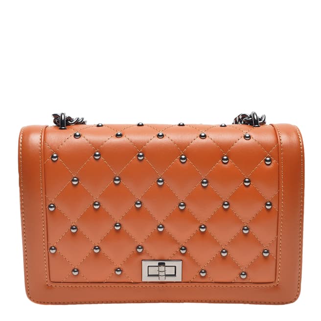 Isabella Rhea Brown Leather Stud Design Shoulder Bag