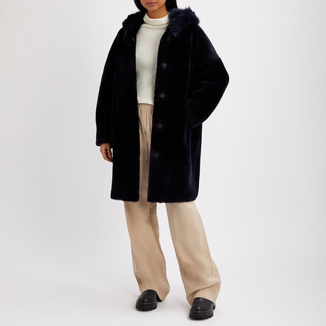 Max and Zac London Navy Hooded Cocoon Coat
