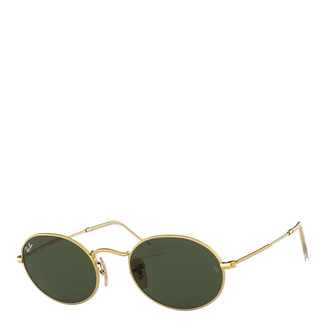 Ray-Ban Unisex Polished Gold/Green Oval Flat Ray-Ban Sunglasses 54mm