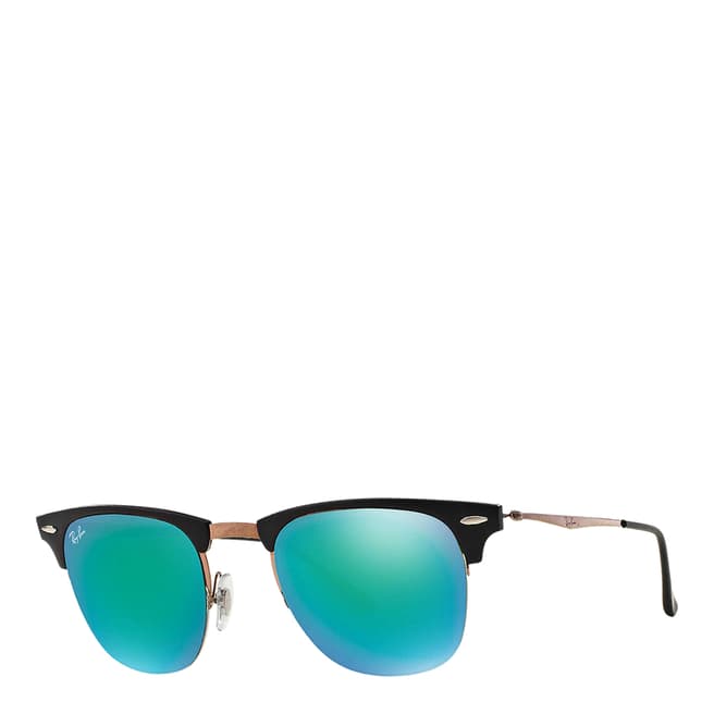 Ray-Ban Men's Shiny Light Brown/Green Mirror Light Ray Clubmaster Ray-Ban Sunglasses 51mm