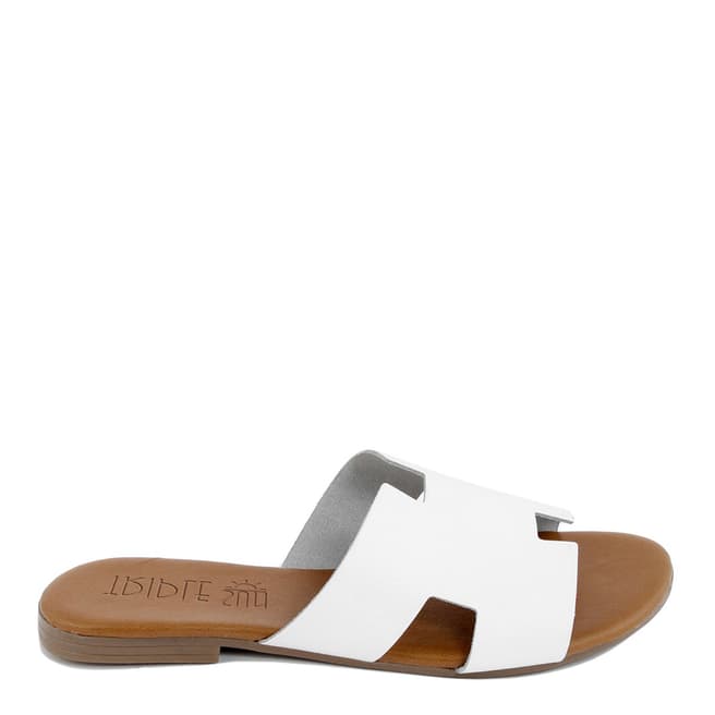 Triple Sun White Leather Cutout Slide Sandals