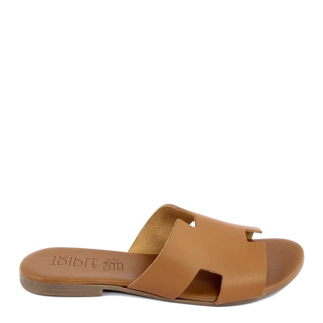 Triple Sun Tan Leather Cutout Slide Sandals