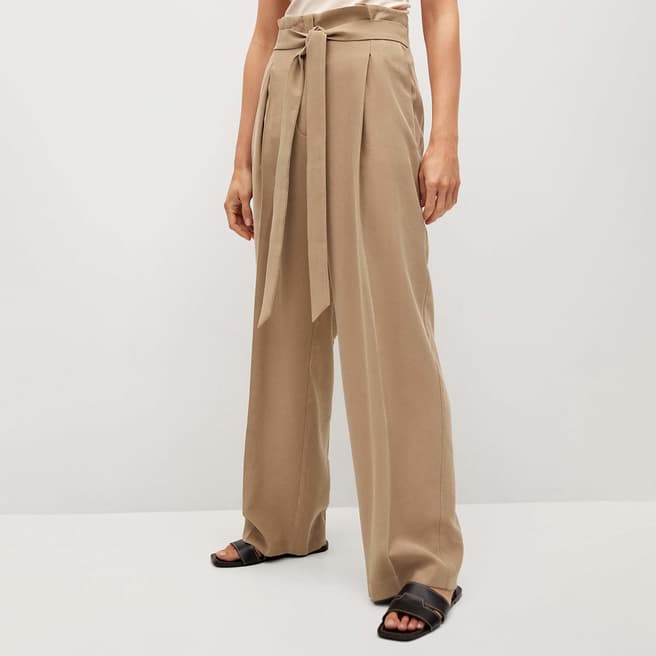 Mango Natural Belted Straight-Fit Trousers