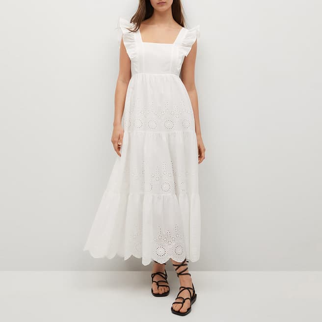 Mango White Broderie Cotton Dress