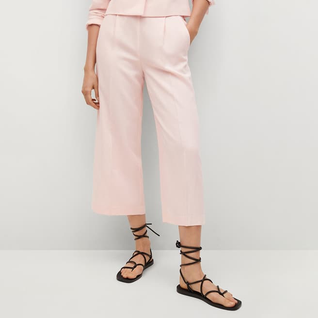 Mango Pastel Pink Pleated Culotte Trousers