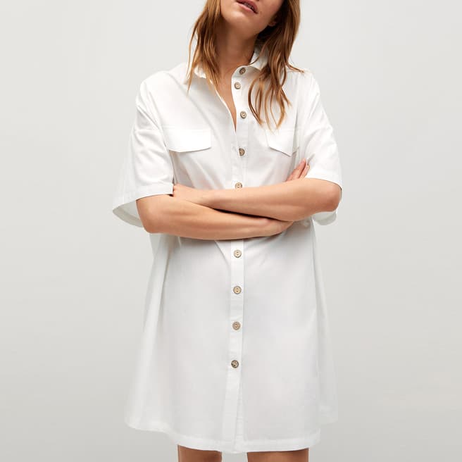 Mango White Oversize Shirt Dress