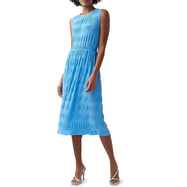 Great Plains Blue Ruffle Pleat Midi Dress