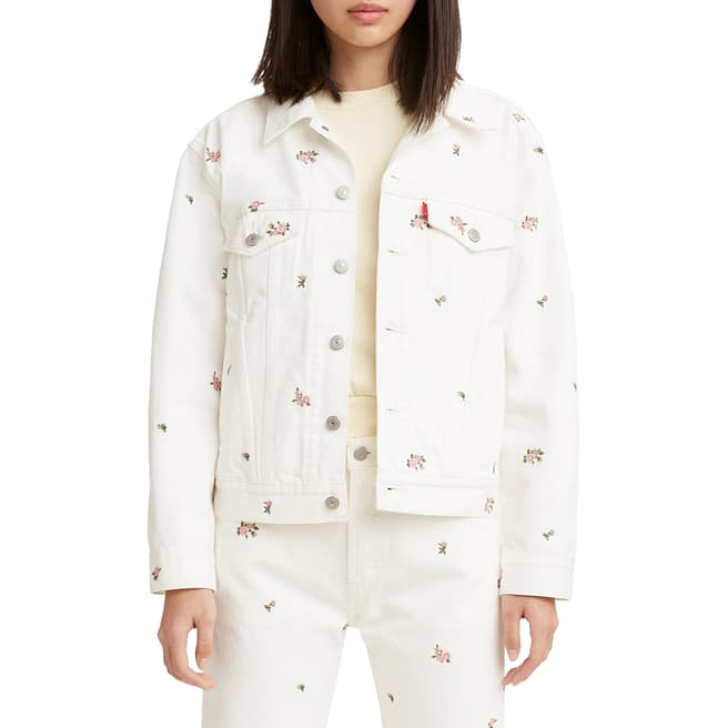 Levi's White Embroidered Denim Trucker Jacket