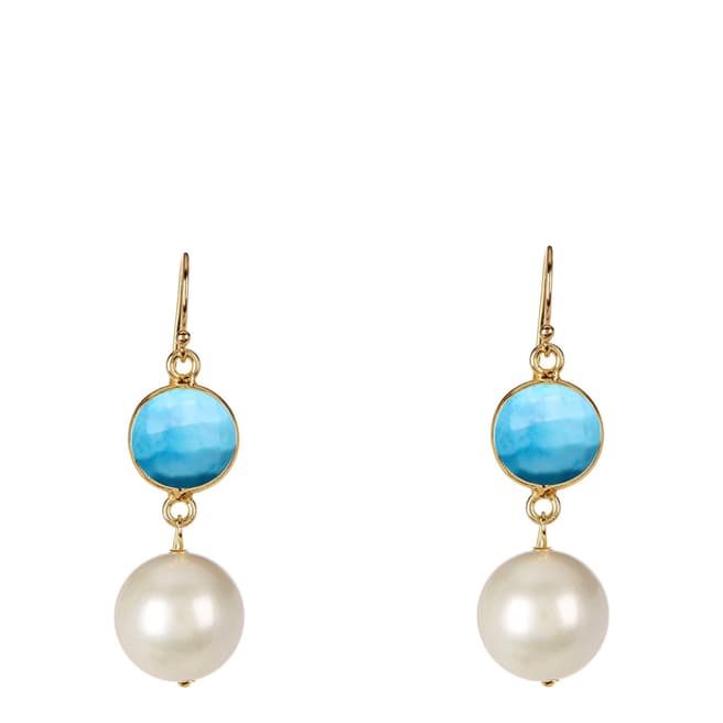 Liv Oliver 18K Gold Turquoise & Pearl Drop Earrings