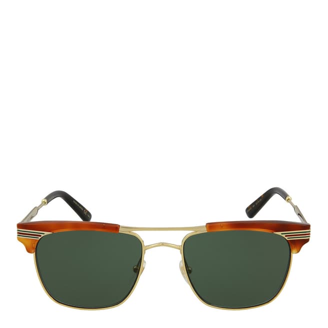 Gucci Men's Havana/Gold/Green Gucci Sunglasses 52mm